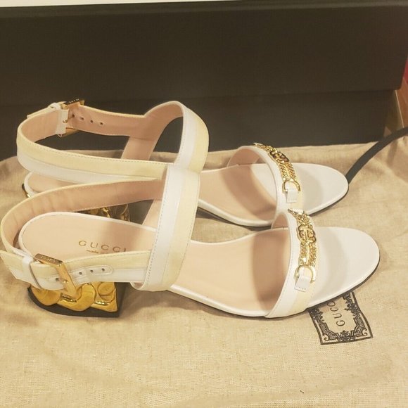 Gucci Kid Scamosciato White Women's Sandles Size 37.5 - Picture 1 of 9